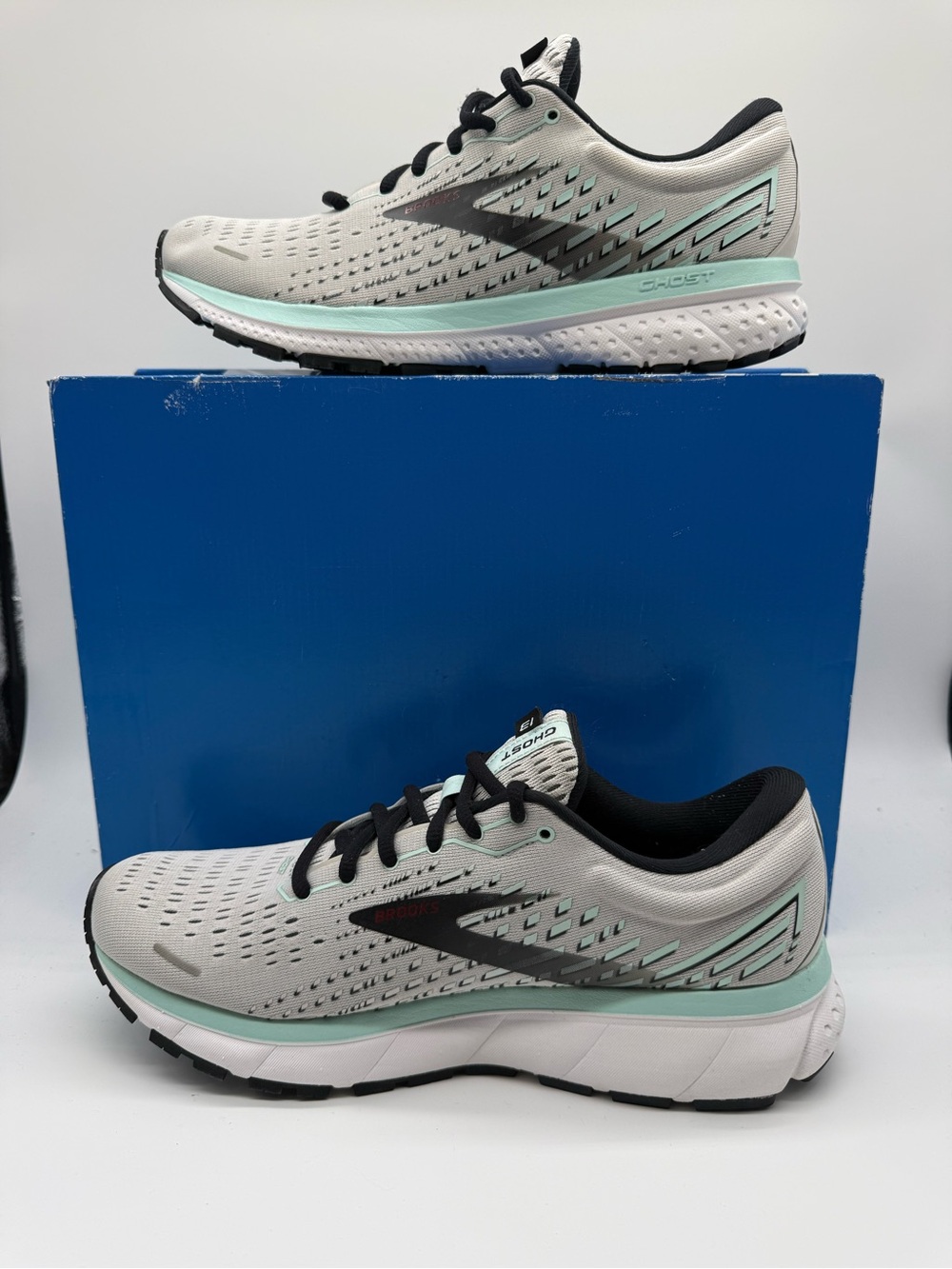 Brooks Ghost 13 Gray/Aqua Blue Women’s Running Shoes Size US 10B |1203381B073